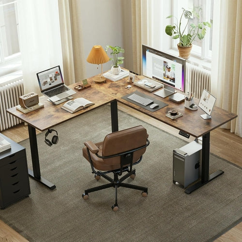 L-Shaped Standing Desk Side View with Digital Height Control Panel