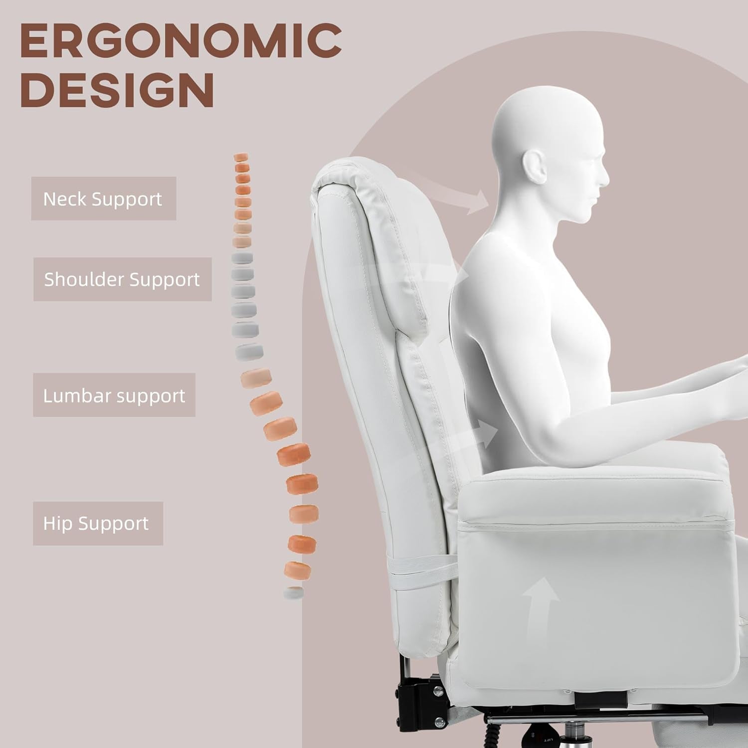 Close-up of adjustable footrest on white home office chair