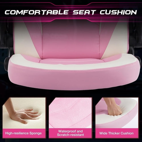 Detailed Close-up of Adjustable Armrests on Pink Home Office Chair