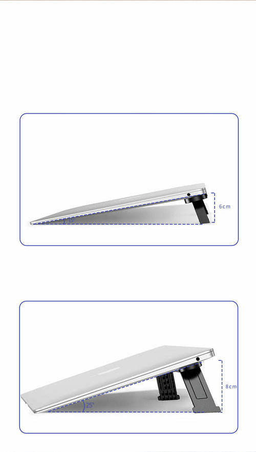 Laptop stand in compact travel mode with included carrying pouch