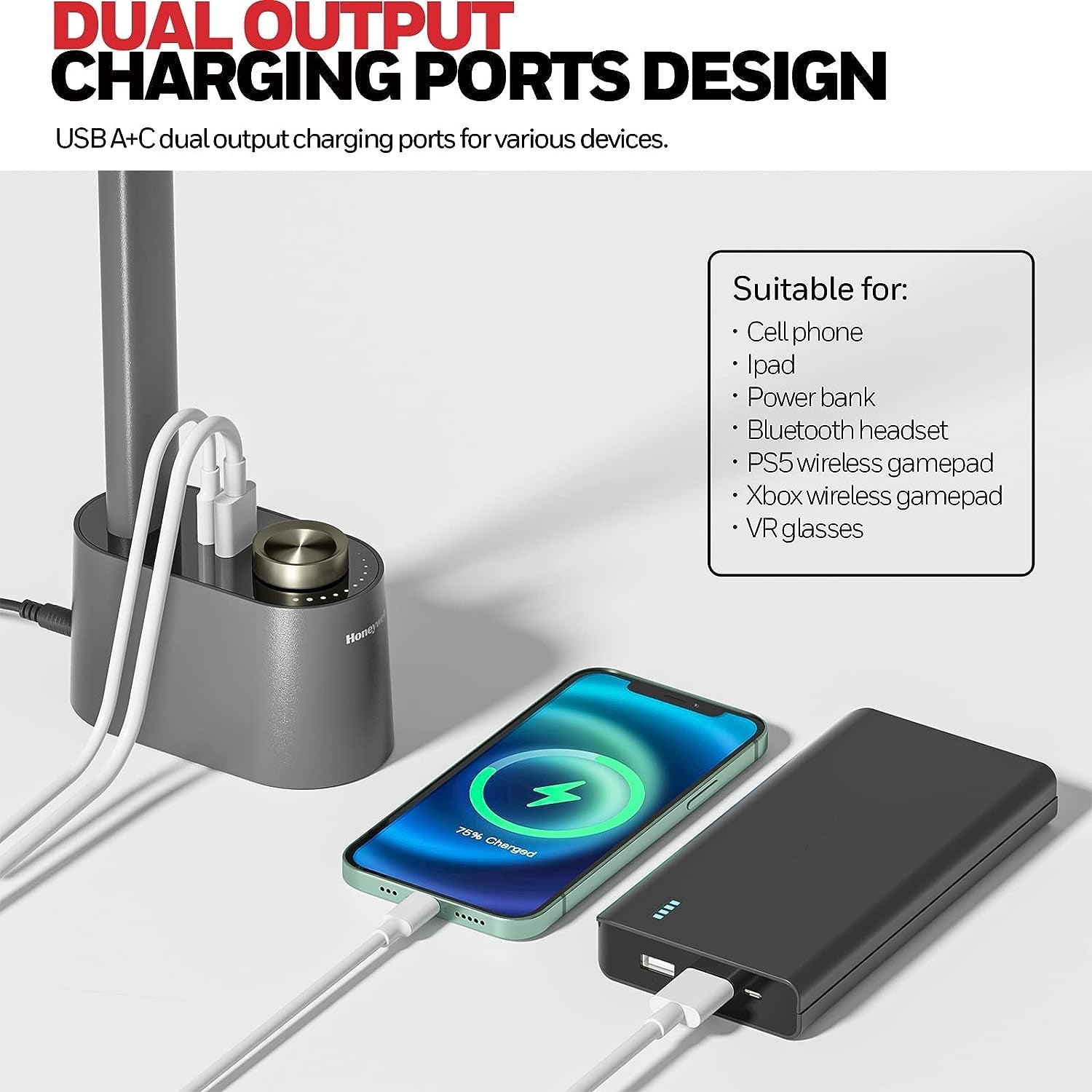 DeskCraft LED Lamp USB-A & USB-C Gray