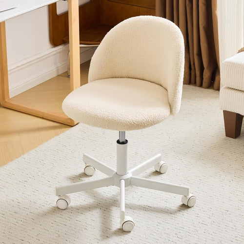 DeskCraft Teddy Fleece Chair Beige - Premium Ergonomic Home Office Seating