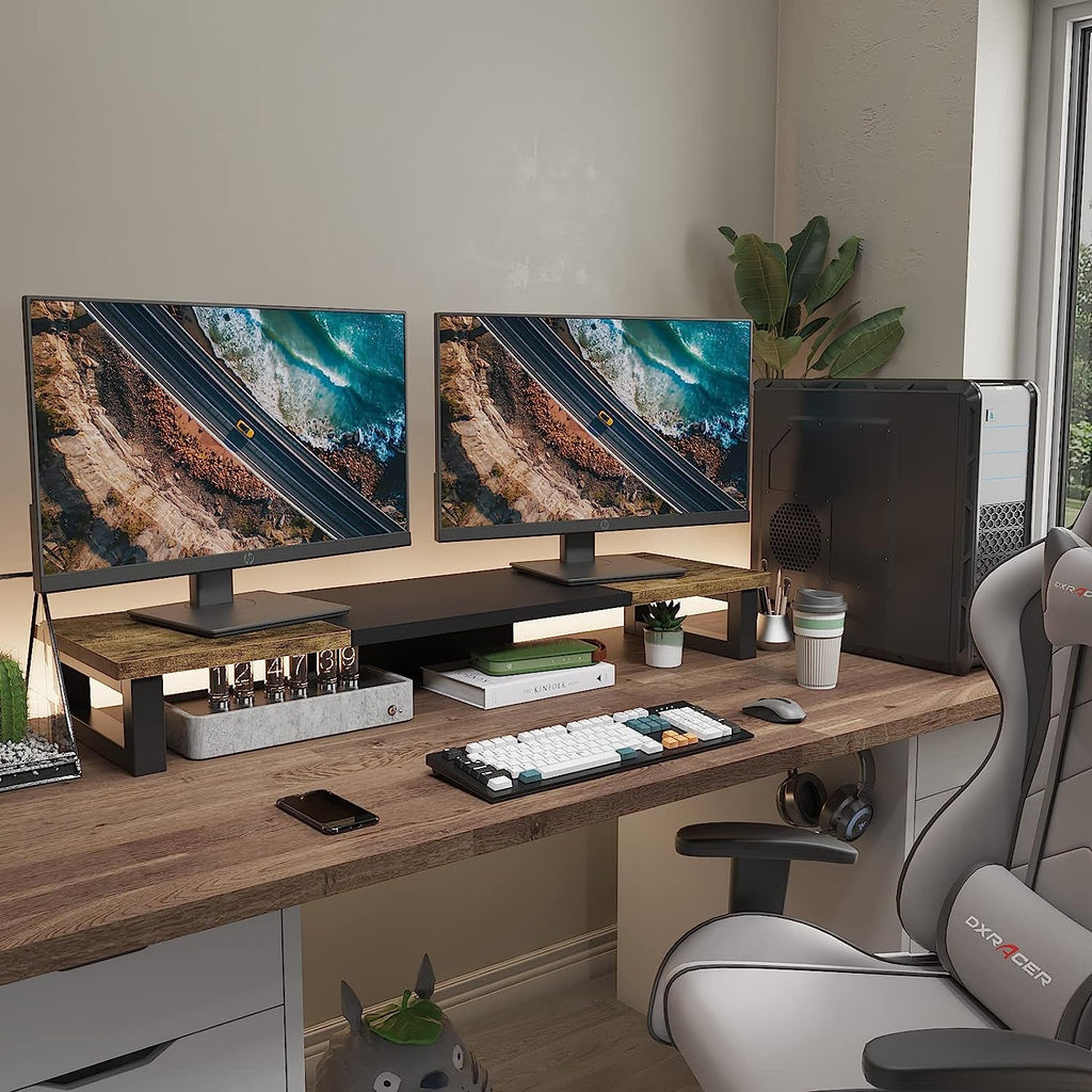 Rear View of DeskCraft Monitor Stand Showing Cable Management Features