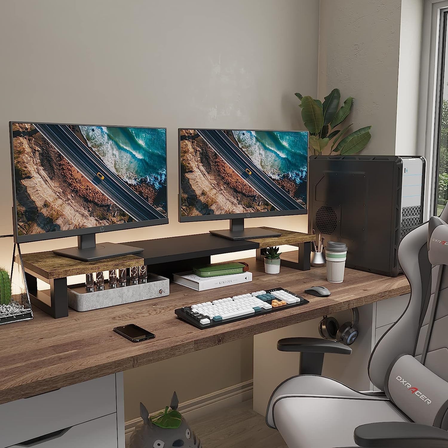 Rear View of DeskCraft Monitor Stand Showing Cable Management Features