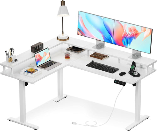 DeskCraft L-Shaped Standing Desk 59in with Power Outlets - Premium Home Office Standing Desk