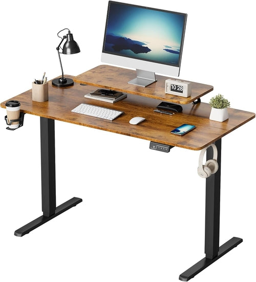 DeskCraft 47in Standing Desk with Monitor Stand - Premium Ergonomic Home Office Solution