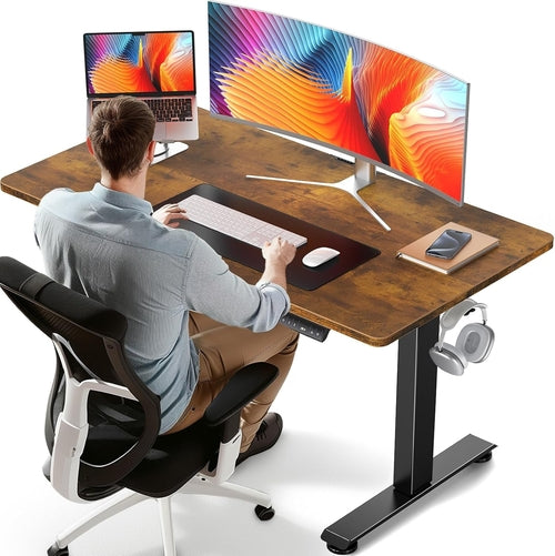 DeskCraft Electric Standing Desk 47in Wood Brown - Premium Home Office Standing Desk