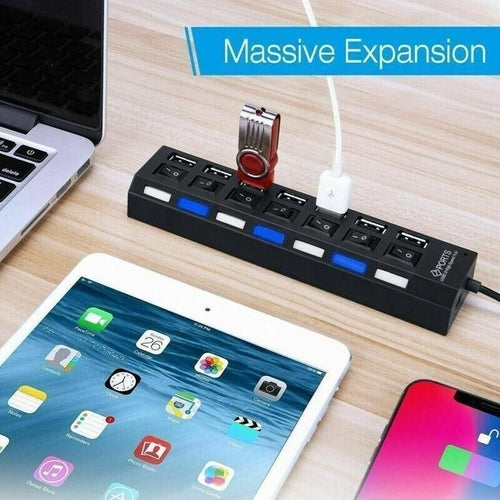 DeskCraft USB Hub connected to multiple devices in modern desk setup