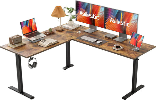 DeskCraft L-Shaped Standing Desk 63in Rustic Brown - Premium Home Office Standing Desk