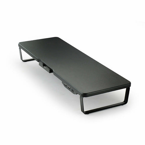 Full desk setup featuring DeskCraft monitor stand in modern home office