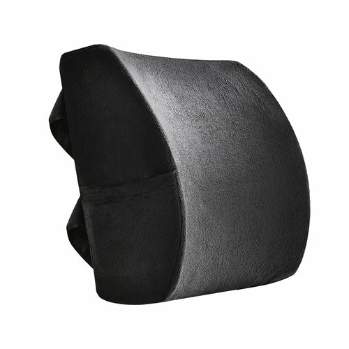 DeskCraft lumbar support cushion installed on office chair demonstrating fit