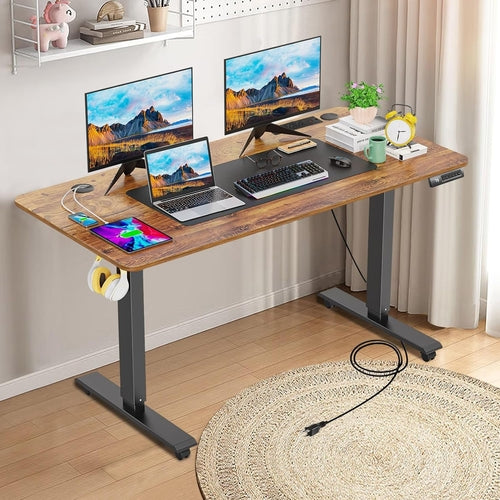 DeskCraft Electric Standing Desk 55in Charging Station - Premium Home Office Solution