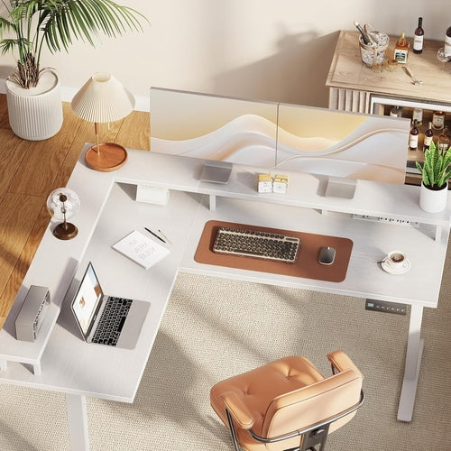 L-Shaped Electric Standing Desk from DeskCraft with Dual Surface Workspace