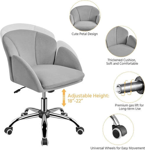 DeskCraft Velvet Office Chair Light Gray