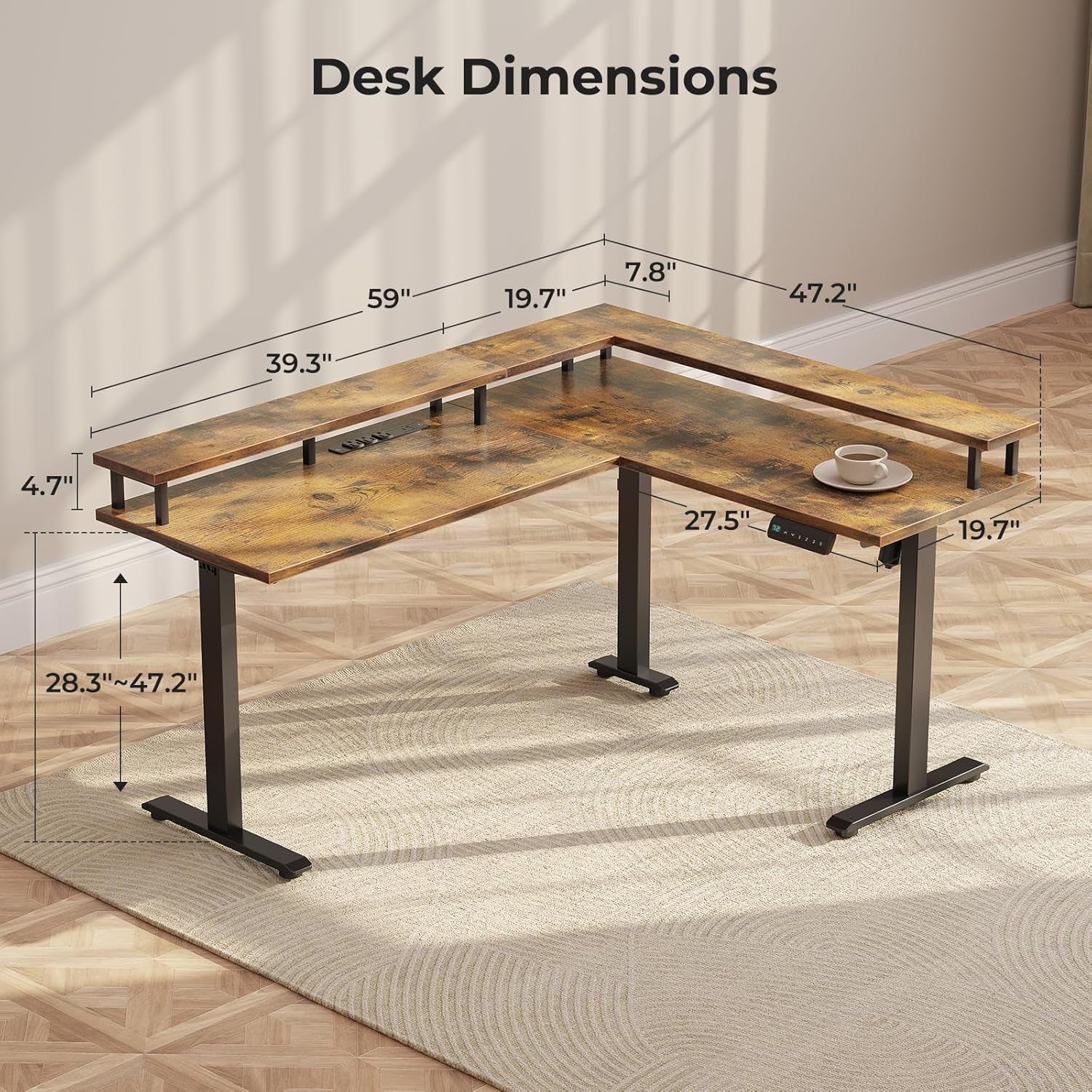 DeskCraft L-Shaped Standing Desk 59"