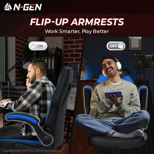 Home Office Setup Featuring DeskCraft Blue Ergonomic Gaming Chair