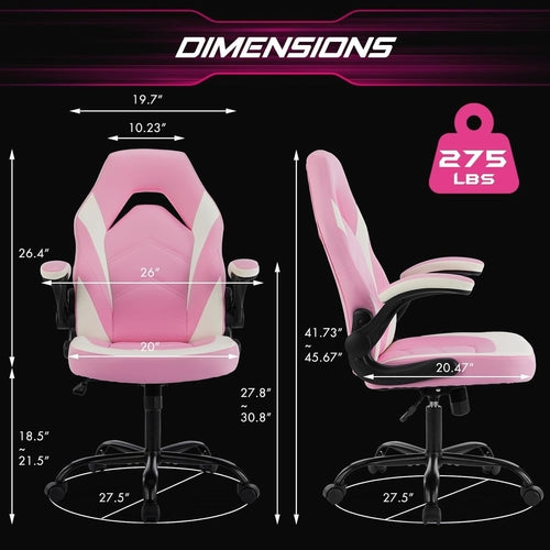 Pink Ergonomic Office Chair Side Profile with Lumbar Support Features
