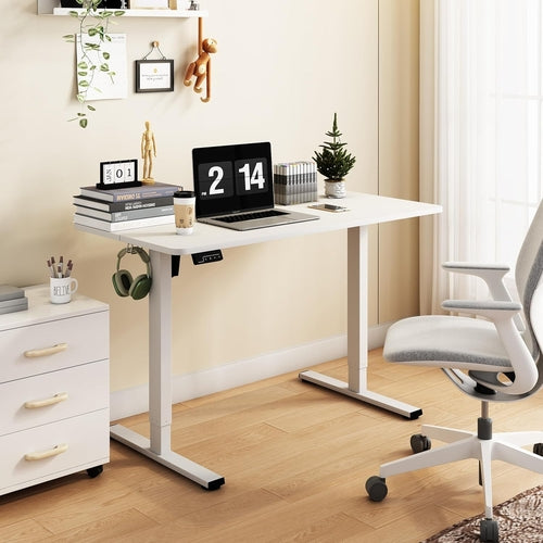 DeskCraft Standing Desk Side Profile Showing Sleek White Design