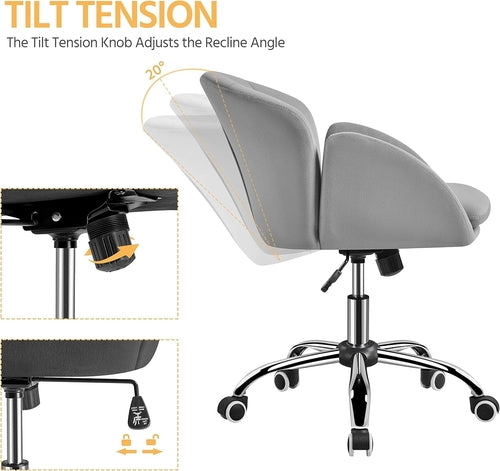 DeskCraft Velvet Office Chair Light Gray
