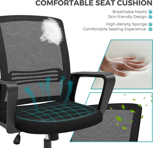 DeskCraft Ergonomic Mesh Chair with Arms - Premium Home Office Seating Solution