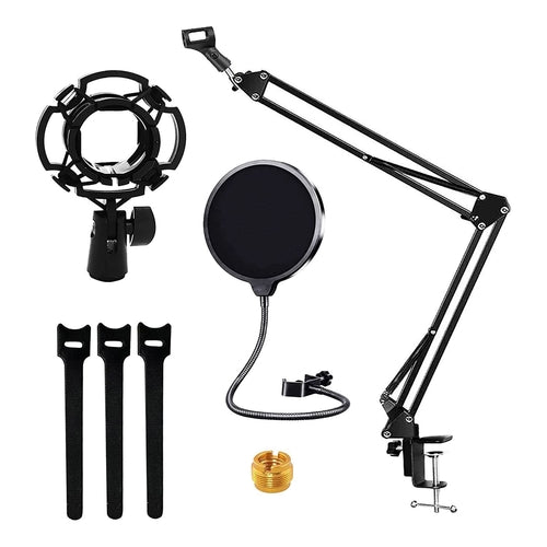 Adjustable Microphone Stand Mounted on Modern Desk Setup