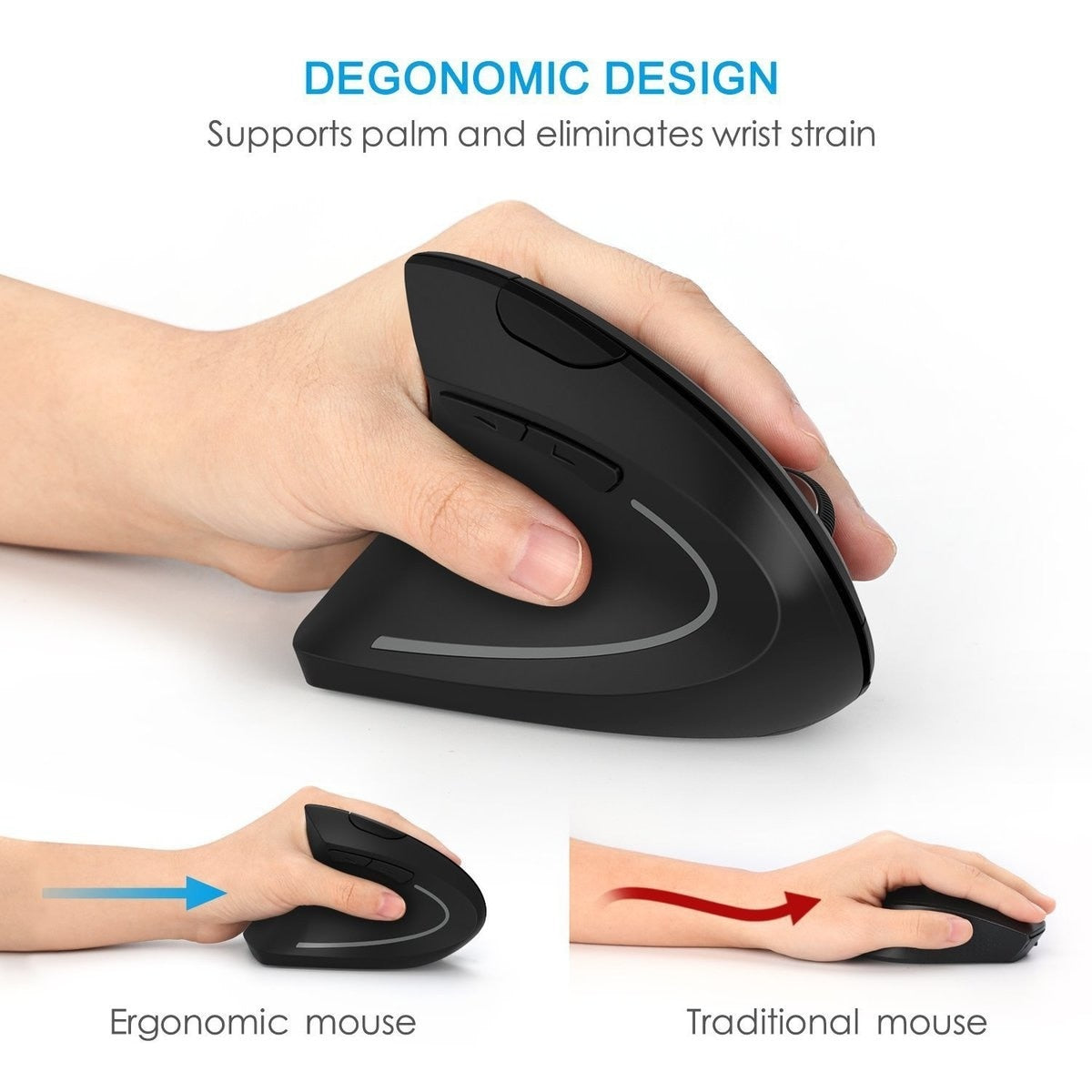 Wireless Vertical Mouse in Sleek Black Finish by DeskCraft