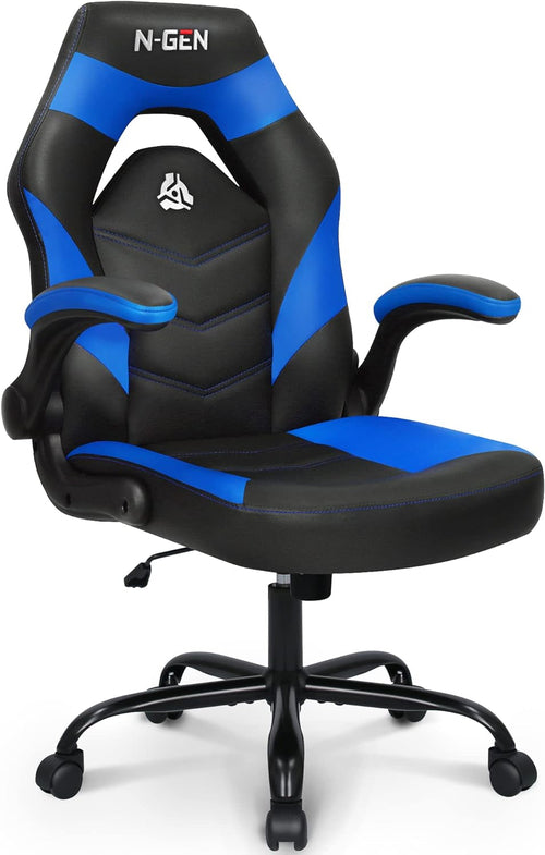 Blue Ergonomic Chair Side Angle Showing Lumbar Support Design
