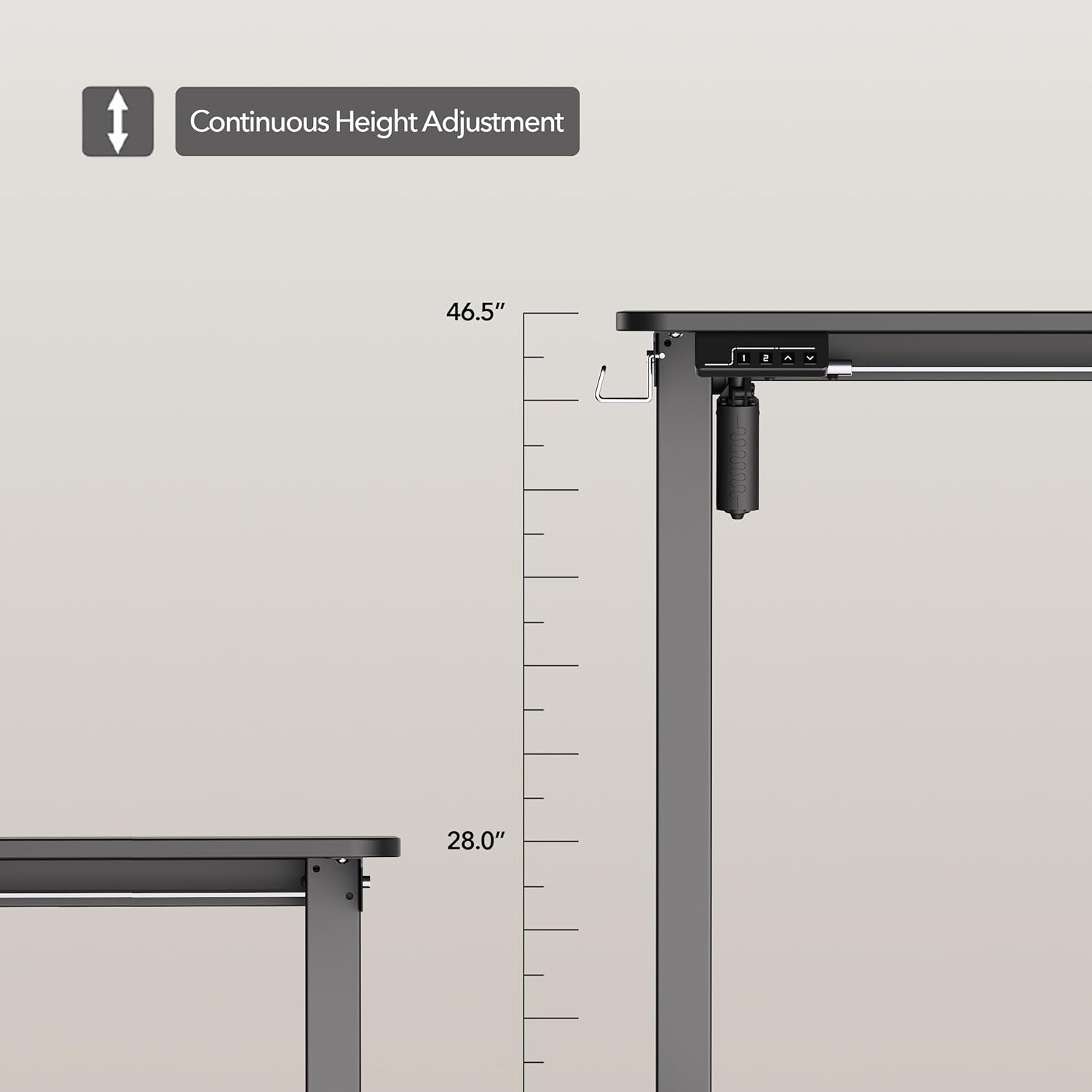 Top view of 40" black standing desk workspace with ergonomic features