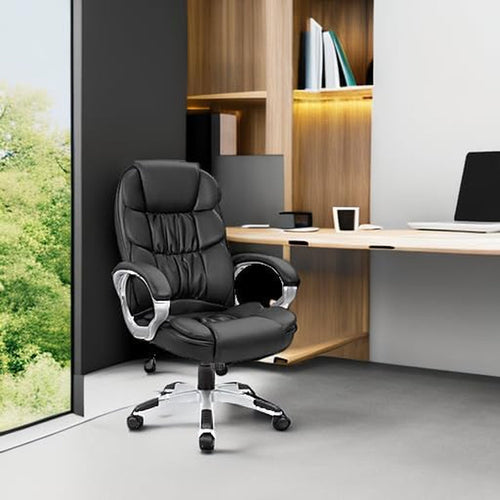DeskCraft PU Leather Office Chair Black - Premium Ergonomic Home Office Seating