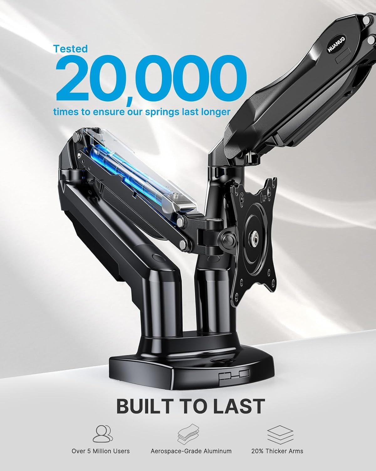 DeskCraft monitor mount demonstrating full range of motion