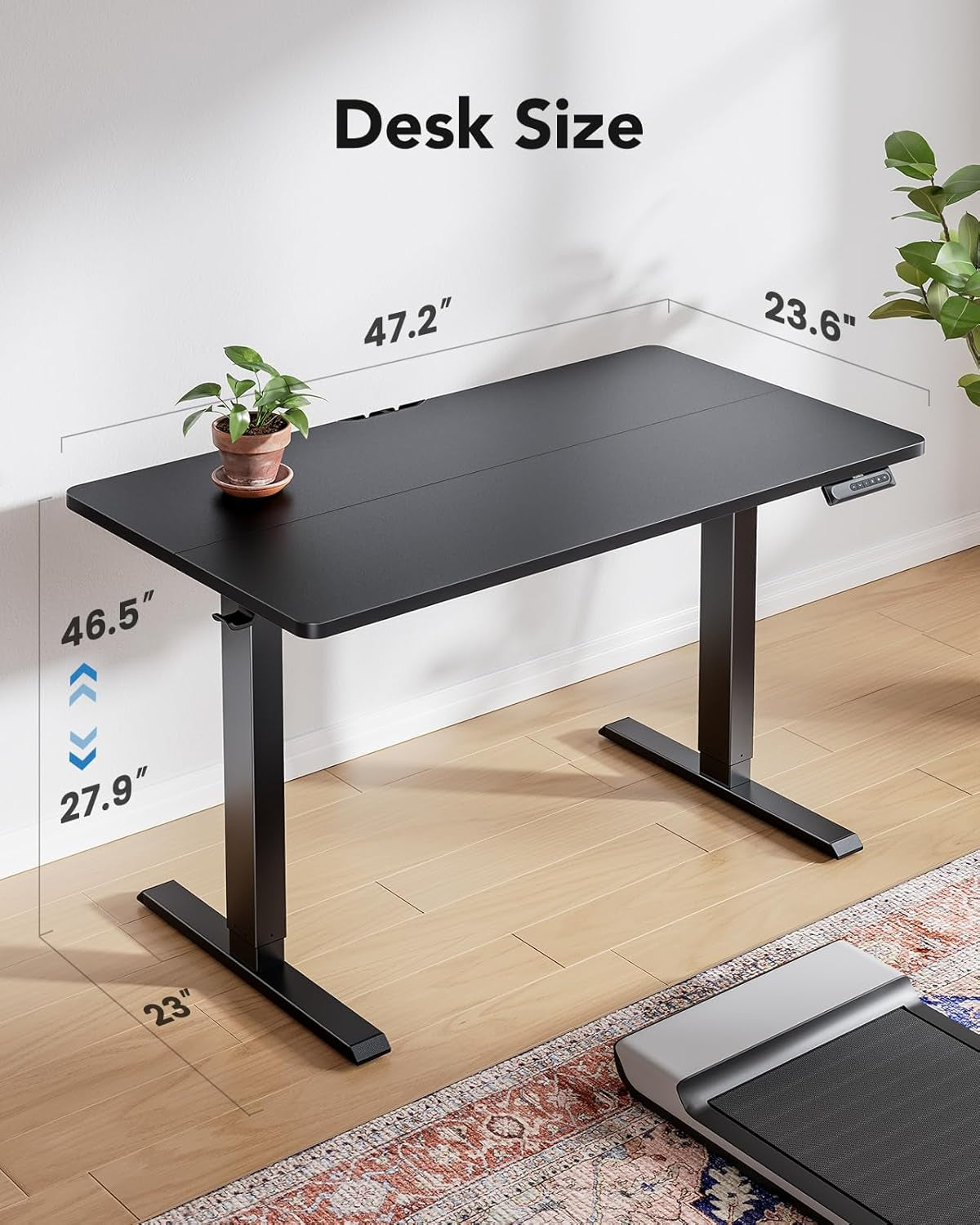 Black Electric Standing Desk with Digital Height Control Panel