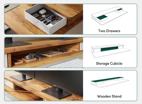 Detailed view of double drawer storage on DeskCraft ergonomic desk