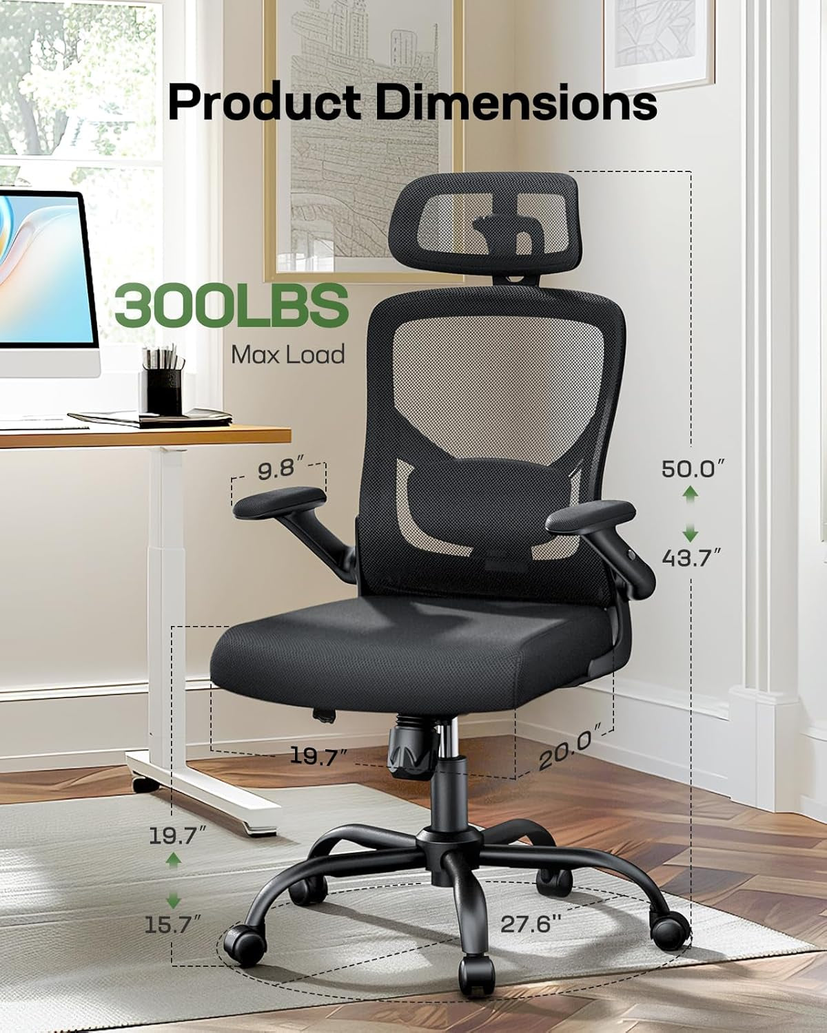 Breathable mesh back of DeskCraft ergonomic office chair from side angle