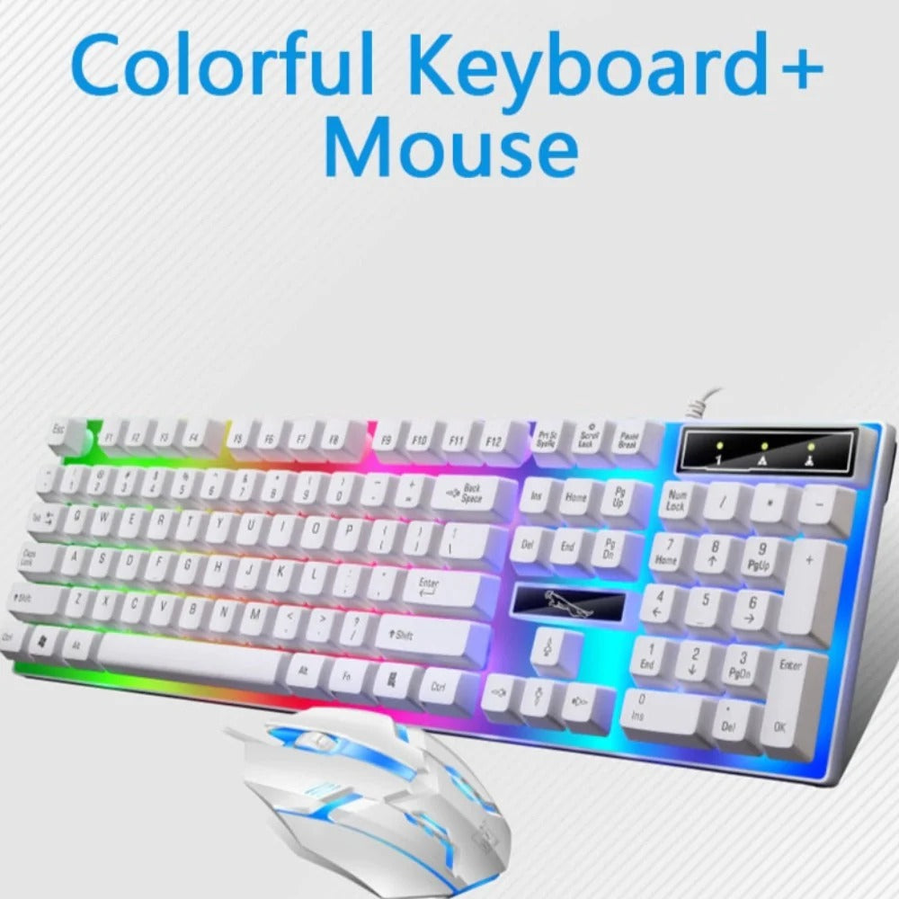Full White Gaming Keyboard & Mouse Set in Sleek Home Office Setup