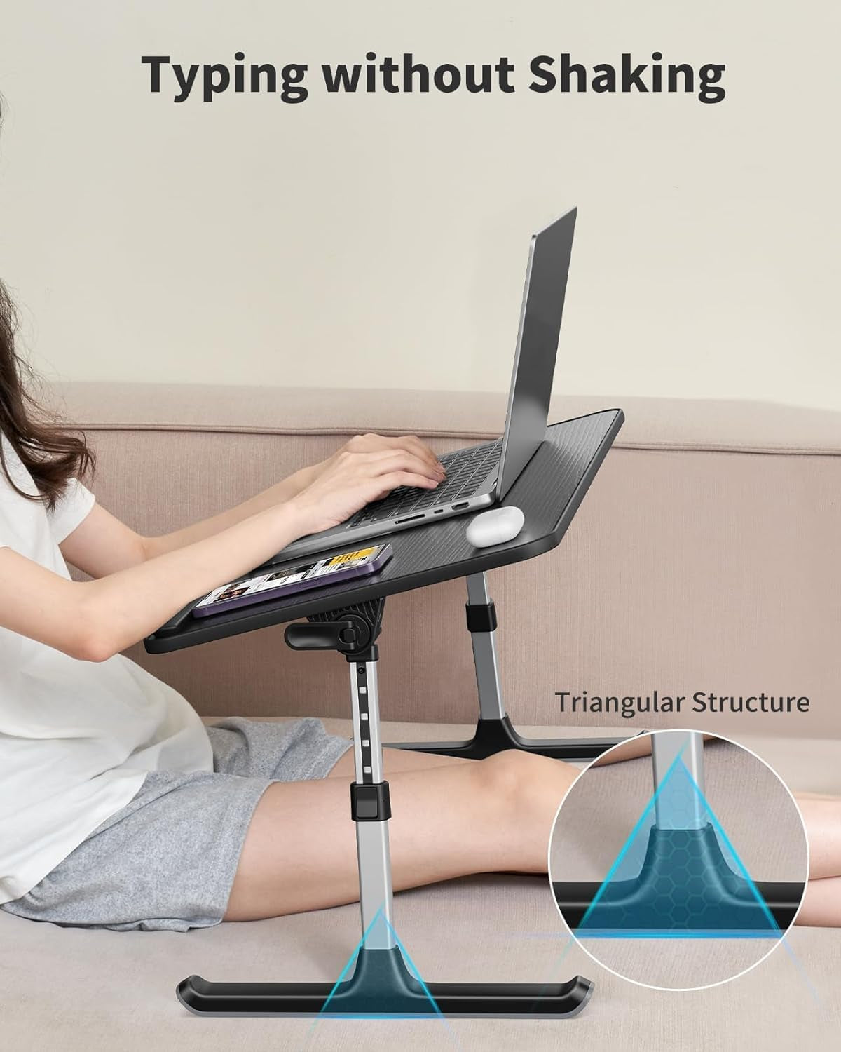 DeskCraft Laptop Stand Demonstrating Height Adjustment Range