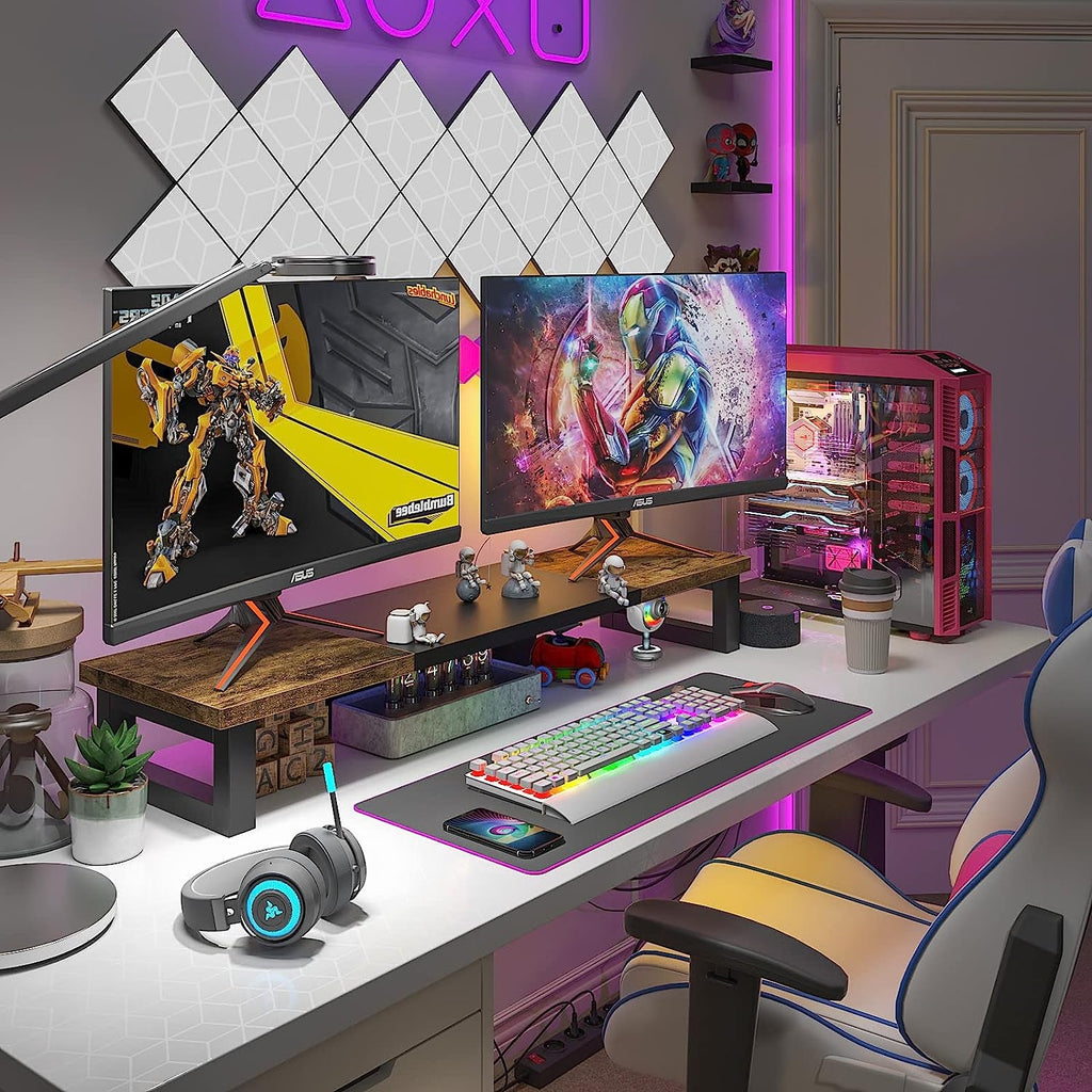 Close-up of DeskCraft Monitor Riser Showing Ergonomic Height Adjustment