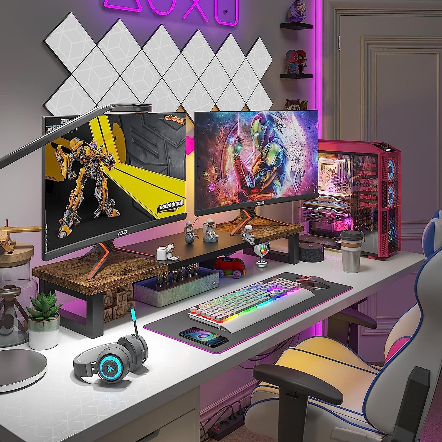 Close-up of DeskCraft Monitor Riser Showing Ergonomic Height Adjustment