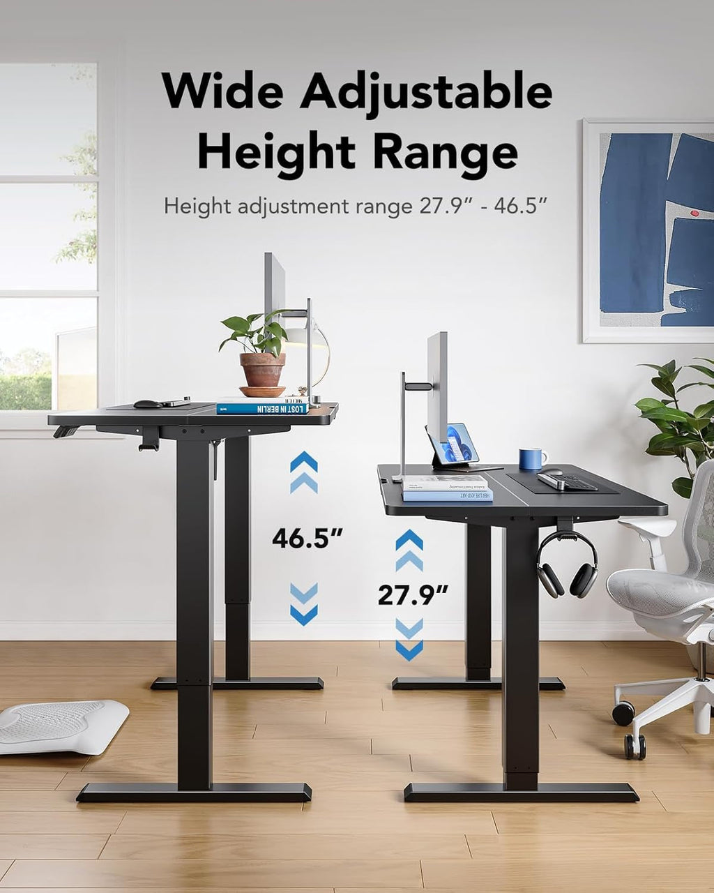 Close-up of sturdy steel frame and desktop workspace
